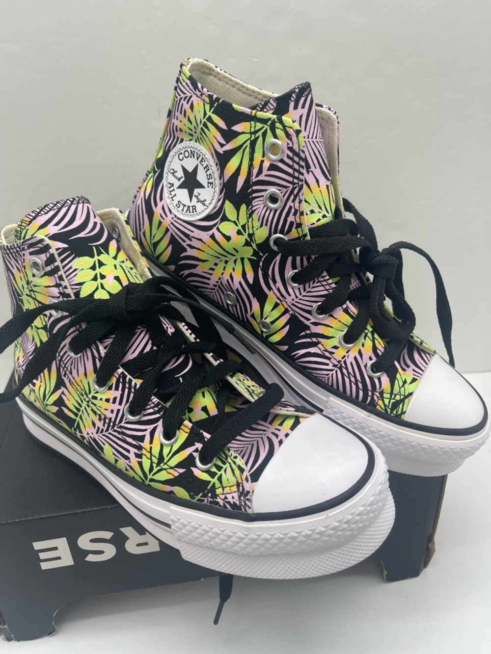 Converse WMNS CTAS EVA Lift Hi A01201C Blk/Pink Foam/Lime Rave Platform Sneakers - Picture 4 of 16